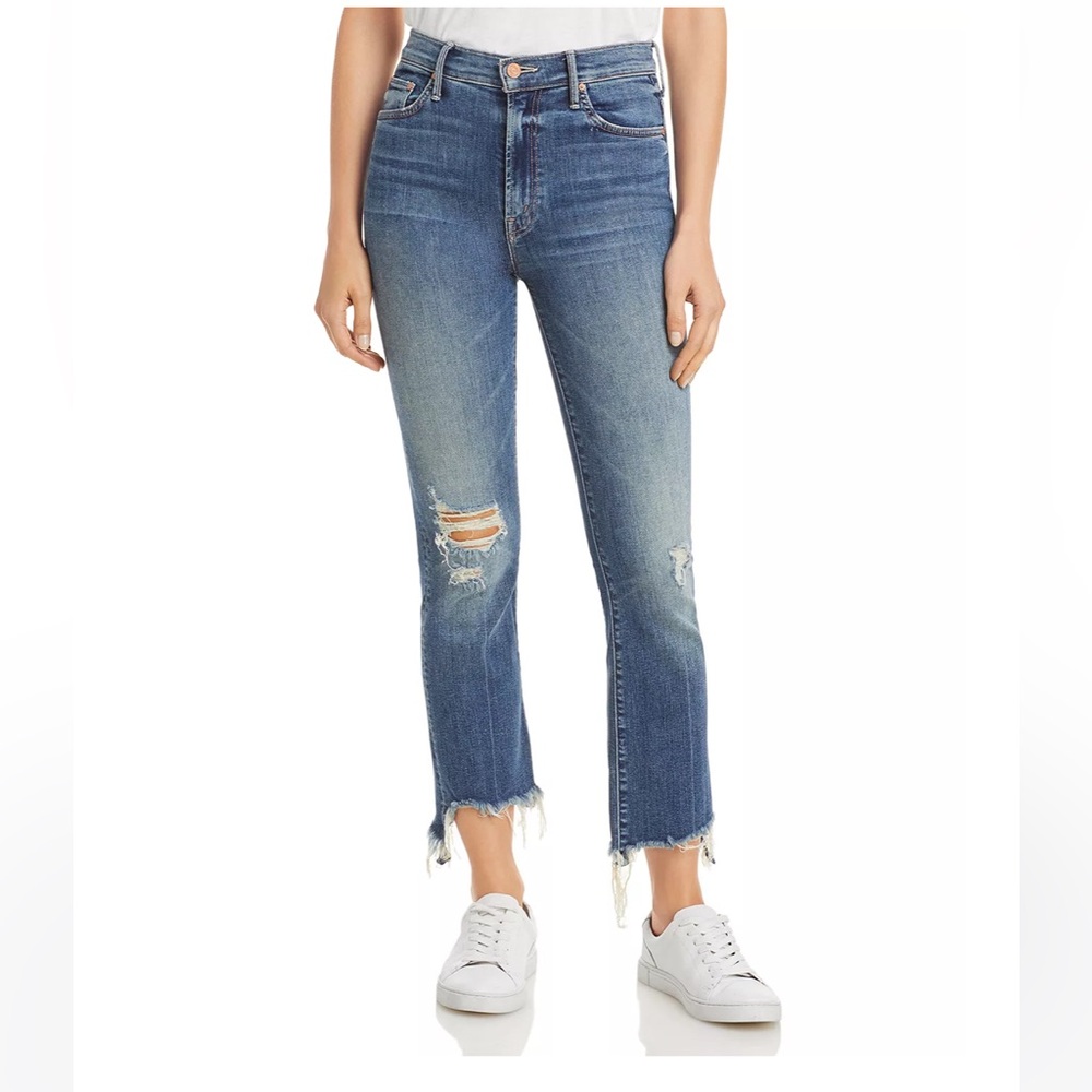 MOTHER The Insider High Rise Crop Step Fray Bootcut Jeans Dancing on Coals 26